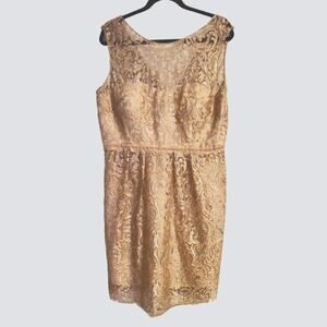 Jenny Yoo Bridal Wedding Guest Blush Pink Lace Above Knee Sheath Dress Size 16